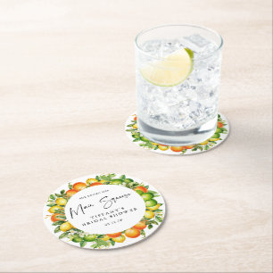 Dessous-de-verre Rond En Papier Mariage Moderne Citron Orange d'Été Citrus