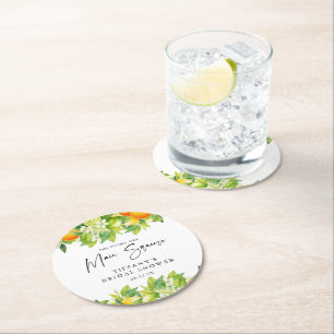 Dessous-de-verre Rond En Papier Mariage Moderne Citron Orange d'Été Citrus