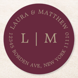 Dessous-de-verre Rond En Papier Mariage Monogram Bourgogne