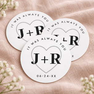 Dessous-de-verre Rond En Papier Mariage Monogramme de Coeur C'était Toujours Toi