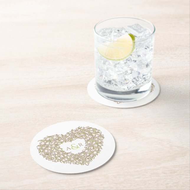 Dessous-de-verre Rond En Papier Mariage monogramme de dessin d'encre de tulipe de  (En situation)