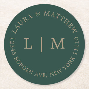 Dessous-de-verre Rond En Papier Mariage Monogramme Emerald Green