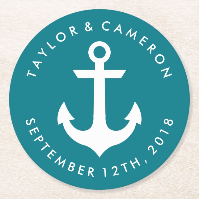 Dessous-de-verre Rond En Papier Mariage Nautique (Devant)