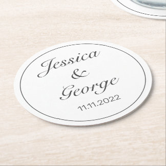 Dessous-de-verre Rond En Papier Mariage noir blanc minimaliste moderne