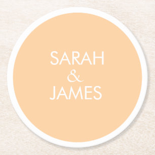 DESSOUS-DE-VERRE ROND EN PAPIER MARIAGE PEACH DE NOM PERSONNALISÉ MOINS ÉLÉGANT