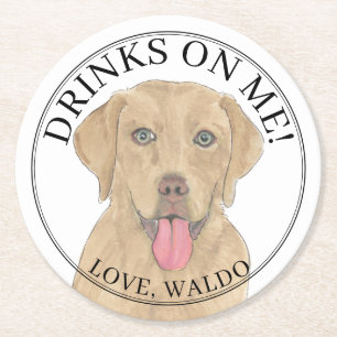 Dessous-de-verre Rond En Papier Mariage personnalisé Dudley Labrador