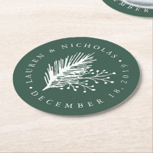 Dessous-de-verre Rond En Papier Mariage personnalisé Holly et Pine