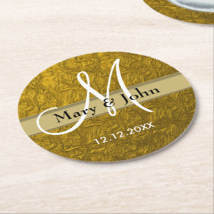 Dessous-de-verre Rond En Papier Mariage personnalisé Monogram Gold Motif