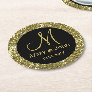 Dessous-de-verre Rond En Papier Mariage personnalisé Monogram Parties scintillant 