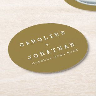 Dessous-de-verre Rond En Papier Mariage personnalisé Rétro minimaliste Ochre Typew