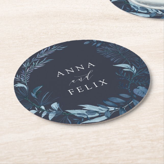 Dessous-de-verre Rond En Papier Mariage personnalisé Winter Azure (Incliné)