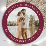 Dessous-de-verre Rond En Papier Mariage photo moderne simple Bourgogne<br><div class="desc">Ajoutez la touche finale à votre mariage avec ces dessous de verre photo personnalisés amusants. Parfait comme les faveurs de mariage à tous vos invités. Customisez ces faveurs de mariage avec votre photo mariage préférée, photo nouvellement mariée, et personnalisez avec le nom et la date. Consultez notre collection de mariages...</div>