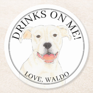 Dessous-de-verre Rond En Papier Mariage Pitbull blanc personnalisé