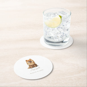 Dessous-de-verre Rond En Papier Mariage Pompier Poméranien personnalisé