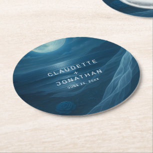 Dessous-de-verre Rond En Papier Mariage Romantique Plage au Clair de Lune Noms Per