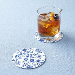 Dessous-de-verre Rond En Papier Mariage rond en chinoiserie bleu poussiéreux