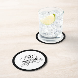 Dessous-de-verre Rond En Papier Mariage Rose noir Calligraphie