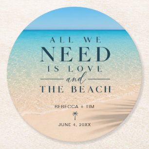 Dessous-de-verre Rond En Papier Mariage sur la Plage Tout Ce Dont Nous Avons Besoi