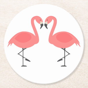 Dessous-de-verre Rond En Papier Mariage Tropical aux Flamants Roses, Fête, Luau