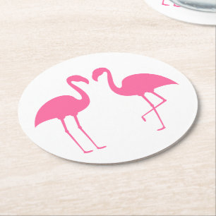 Dessous-de-verre Rond En Papier Mariage Tropical aux Flamants Roses, Fête, Luau de