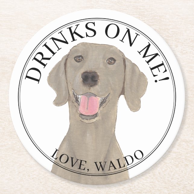 Dessous-de-verre Rond En Papier Mariage Weimaraner personnalisé (Devant)