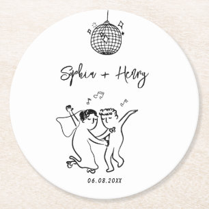 Dessous-de-verre Rond En Papier Mariage Whimsical funky dessiné à la main