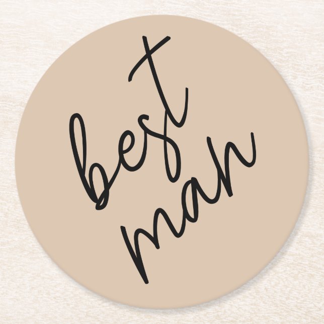 Dessous-de-verre Rond En Papier Mariée Moderne | Écriture Beige + Noir (Devant)