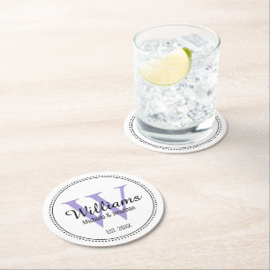 Dessous-de-verre Rond En Papier Mariés personnalisés Monogramme Lavande