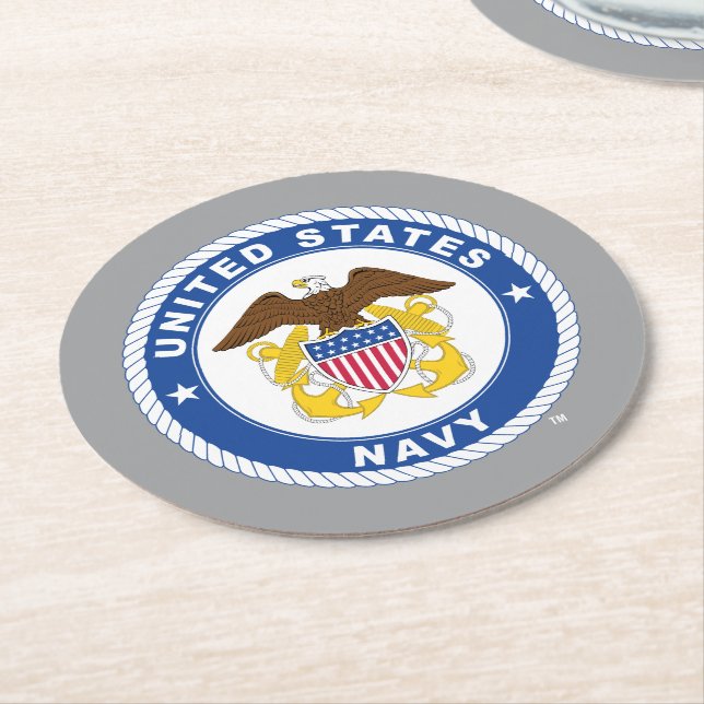 Dessous-de-verre Rond En Papier Marine américaine | Officier Crest (Incliné)