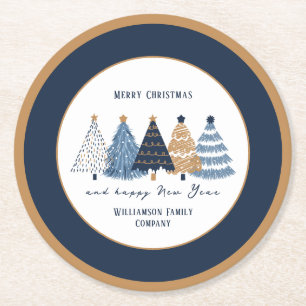 Dessous-de-verre Rond En Papier Marine Arbres Bleus Taxi Vacances de Noël modernes