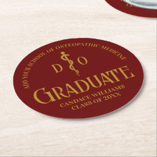 Dessous-de-verre Rond En Papier Maroon Osteopathic Médicale School Graduation Part