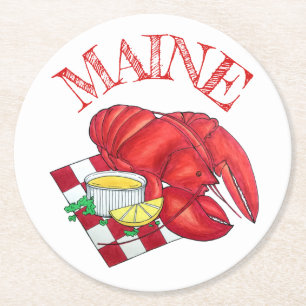 Dessous-de-verre Rond En Papier ME Maine Lobster Shack Dîner de fruits de mer Roug