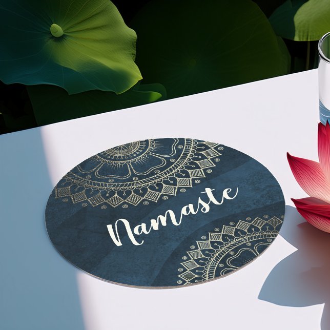 Dessous-de-verre Rond En Papier Méditation Yoga Instructeur Gold Mandala Marine Bl (Créateur téléchargé)