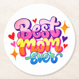 Dessous-de-verre Rond En Papier Meilleure Maman Ever (Style 1)