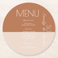Menu de dîner de mariage bohème en terre cuite 