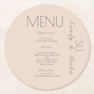 Dessous-de-verre Rond En Papier Menu de mariage simple rose gris pour dîner