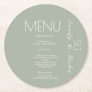 Dessous-de-verre Rond En Papier Menu Dîner Mariage Simple Script Sage