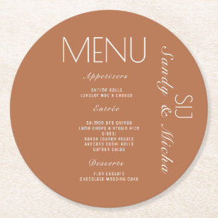 Dessous-de-verre Rond En Papier Menu Dîner Mariage Simple Script Terracotta
