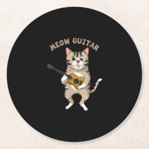 Dessous-de-verre Rond En Papier Meow guitar cute Cat playing Guitar Funny Kitties