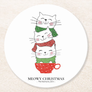 Dessous-de-verre Rond En Papier MeowChristmas Trois Chats Écharpes Coupe Écharpe D