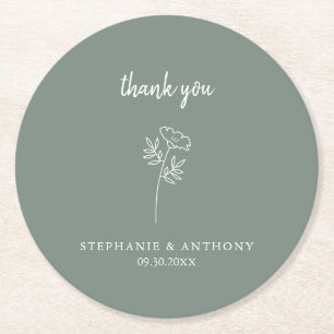 Dessous-de-verre Rond En Papier Merci de Mariage Fleur sauvage Sage Green