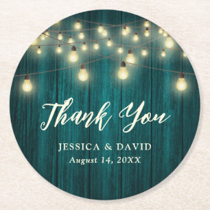 Dessous-de-verre Rond En Papier Merci Mariage Turquoise rustique