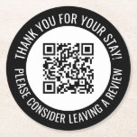 Dessous-de-verre Rond En Papier Merci noir et me scanner Code QR promotionnel<br><div class="desc">Dessous de verre promotionnels de code QR pour petites entreprises avec une bordure noire et votre propre code QR et texte personnalisé dans une courbe autour de votre code QR. Merci pour votre promo de séjour personnalisé avec votre code QR et texte personnalisé.</div>
