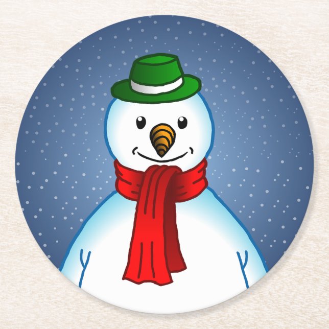 Dessous-de-verre Rond En Papier Merry Snowman (Devant)