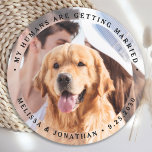 Dessous-de-verre Rond En Papier Mes humains se marient Photo de chien Fiançailles<br><div class="desc">Célébrez votre fiançailles et donnez mariage unique chien enregistrer les dates avec cette photo personnalisée, et mariage personnalisé "My Humans Are Getting Married" sauvegarder le dessous de verre de date. Customisez avec vos photos préférées, vos noms et votre date. Ce dessous de verre photo mariage personnalisé est parfait pour les...</div>