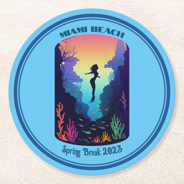 Dessous-de-verre Rond En Papier Miami Beach Spring Break 2023 Mermaid Reef (Devant)