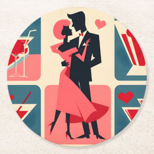 Dessous-de-verre Rond En Papier Mid Century Valentine Dancing Couple