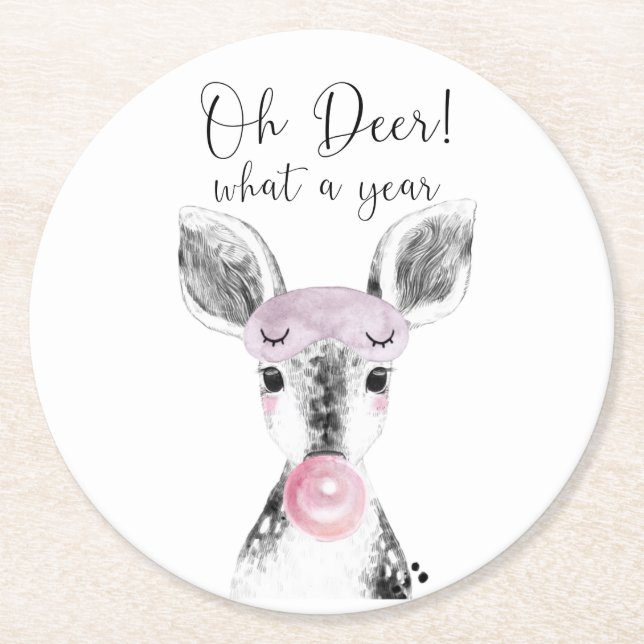 Dessous-de-verre Rond En Papier Mignonne Black & White Oh Deer Quel Devis An (Devant)
