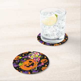 Dessous-de-verre Rond En Papier Mignons citrouilles de bonbons d'Halloween rétro k