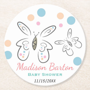 Dessous-de-verre Rond En Papier Mignons papillons et points Baby shower fille